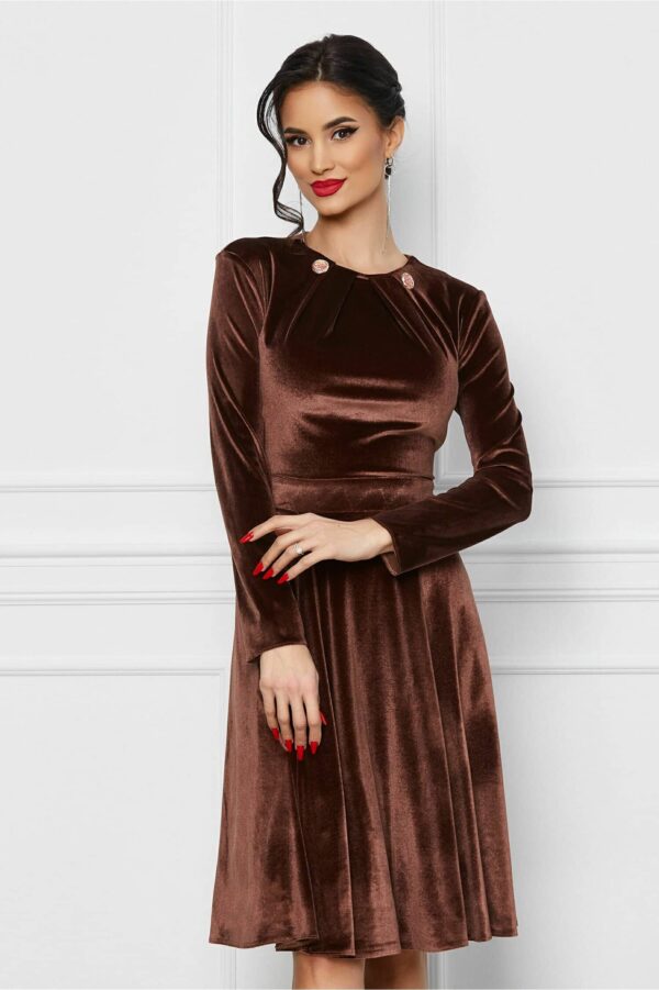 Rochie Dy Fashion bordo din catifea cu nasturi la bust