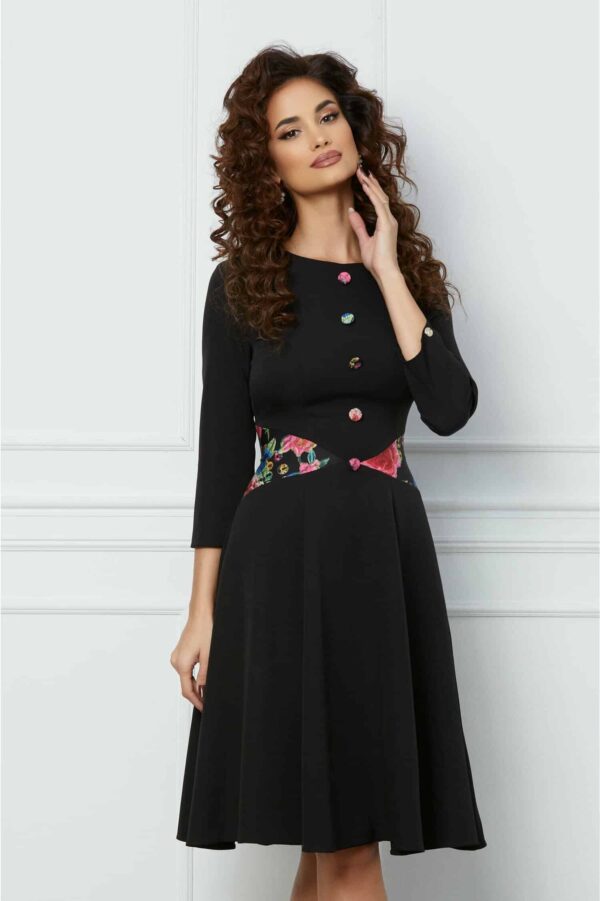 Rochie Dy Fashion mov cu imprimeu floral si curea in talie