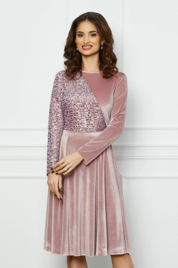 Rochie Dy Fashion bordo din catifea cu paiete la bust