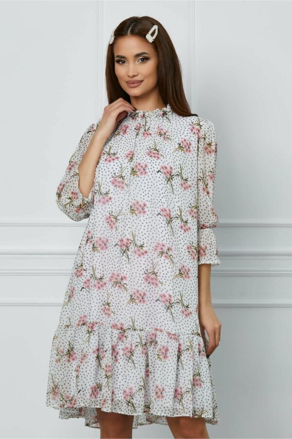 Rochie Dalia verde cu maneci trei sferturi si decupaj la umeri