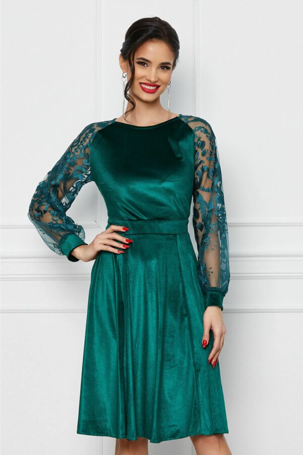 Rochie Dy Fashion neagra din catifea cu nasturi la bust