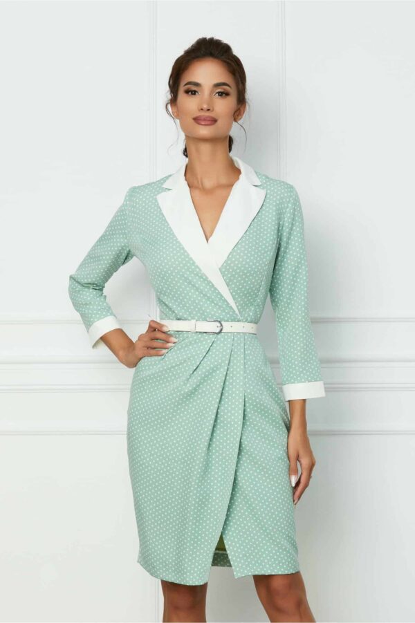 Rochie Dy Fashion neagra cu buline si rever