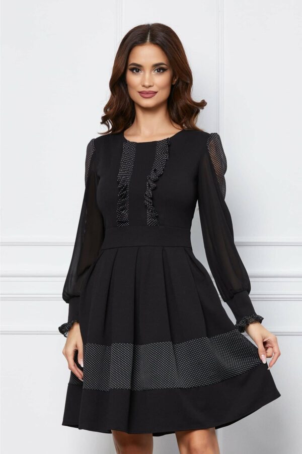 Rochie Dy Fashion albastra cu imprimeuri si decupaj pe maneci