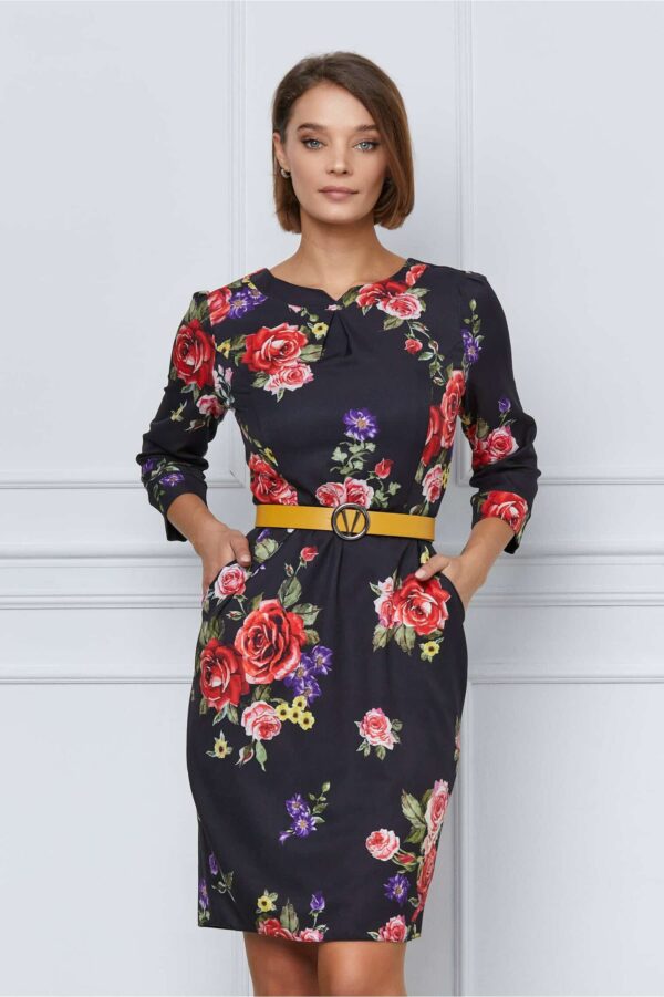 Rochie Alina albastra cu flori