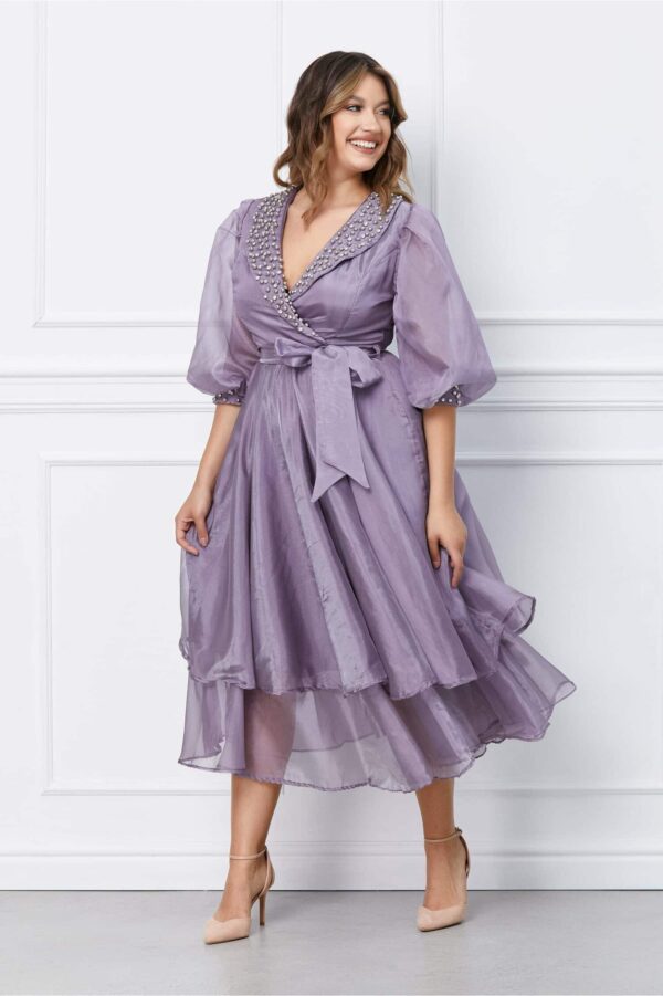 Rochie Miruna bordo din dantela cu trena satinata