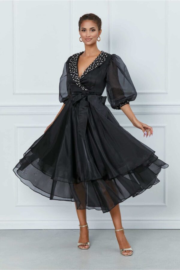 Rochie Iarina verde mint cu perlute si strasuri la bust