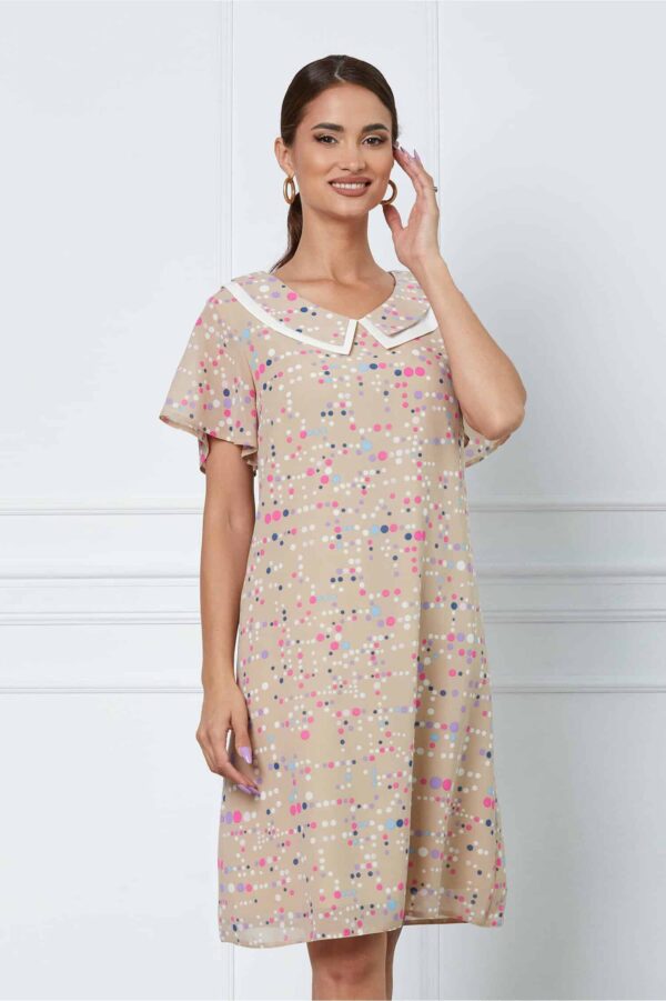 Rochie Melisa ivory cu imprimeu floral rosu