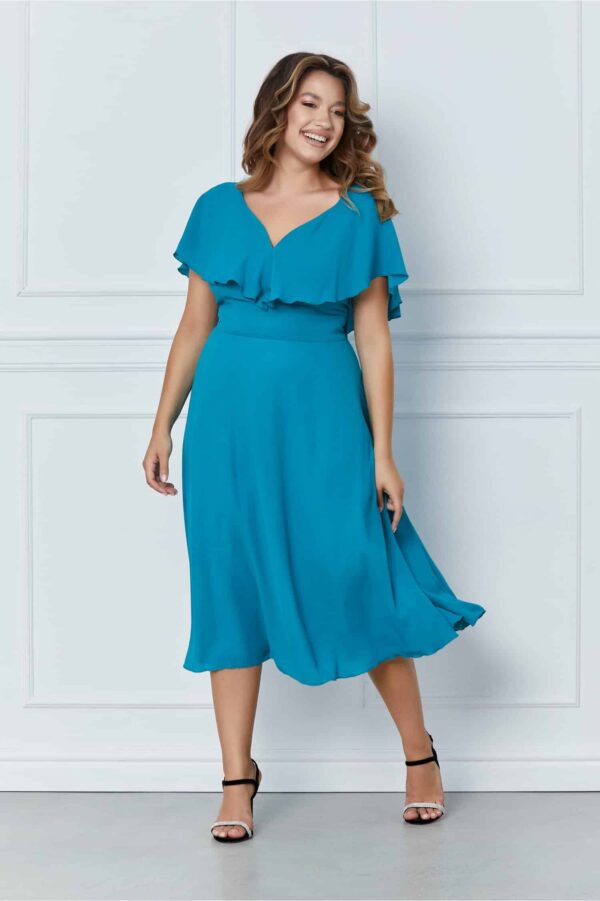 Rochie Larisa fucsia cu volane la bust