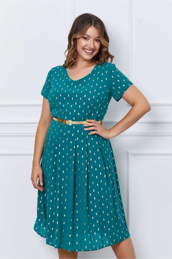 Rochie Larisa fucsia cu imprimeuri orange