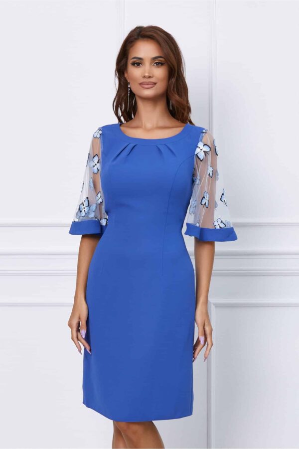 Rochie Luana turcoaz cu fluturi pe maneci