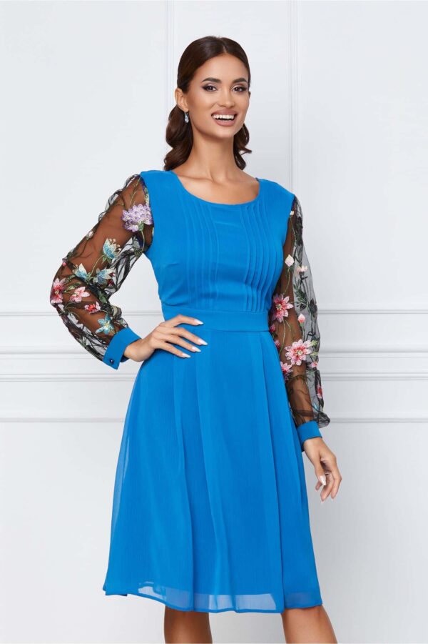 Rochie Malena bleu cu pliuri la bust
