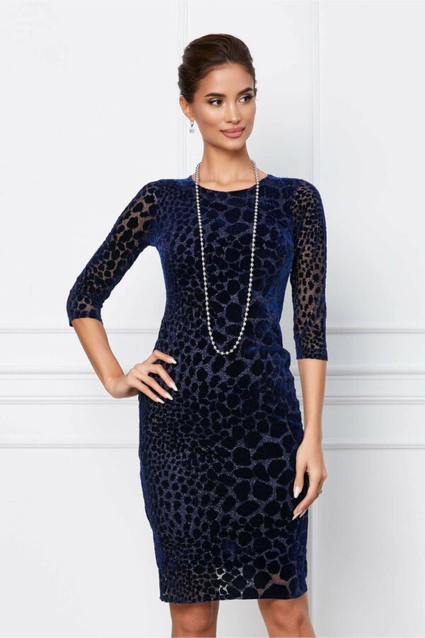 Rochie Maria gri din catifea cu insertii stralucitoare