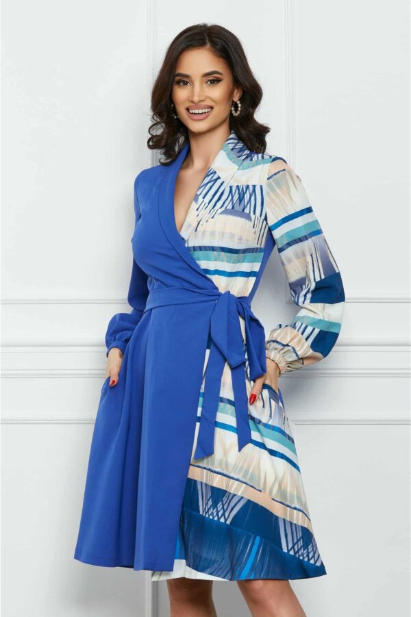 Rochie MBG albastra cu imprimeuri bej