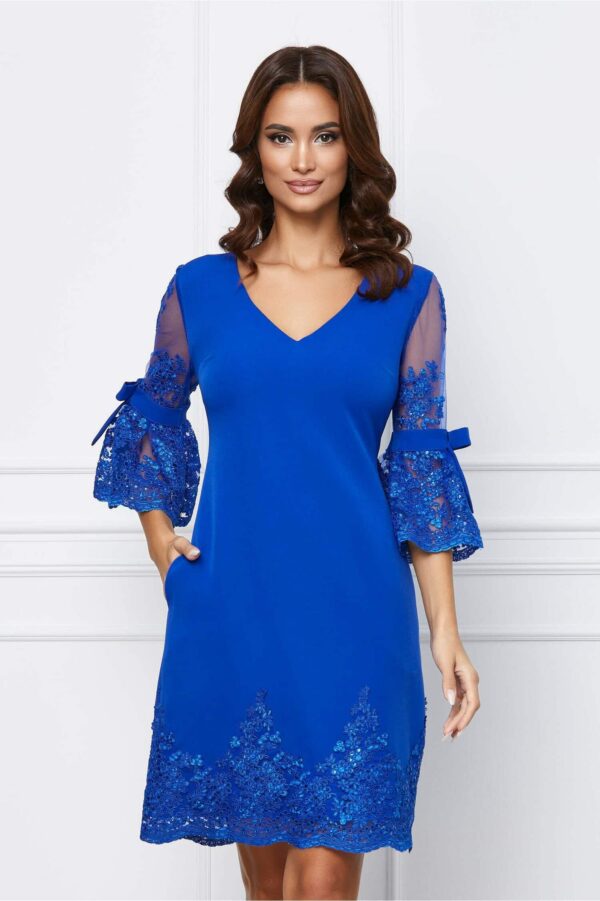 Rochie MBG mov cu maneci si baza din dantela delicata