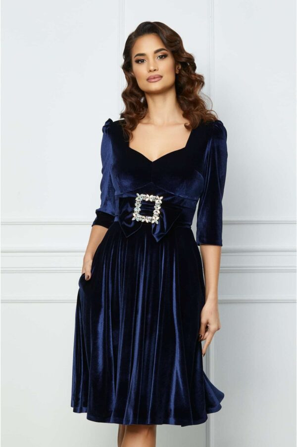 Rochie MBG neagra cu funda si catarama maxi in talie