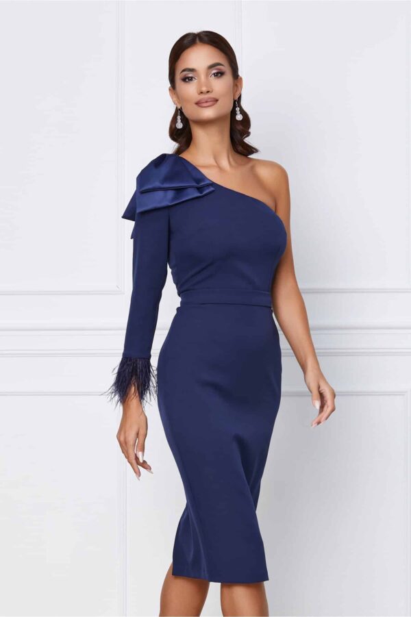 Rochie MBG verde cu o maneca si funda maxi pe umar