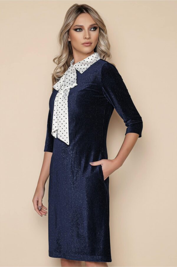 Rochie Moze neagra cu broderie gri pe bust si talie