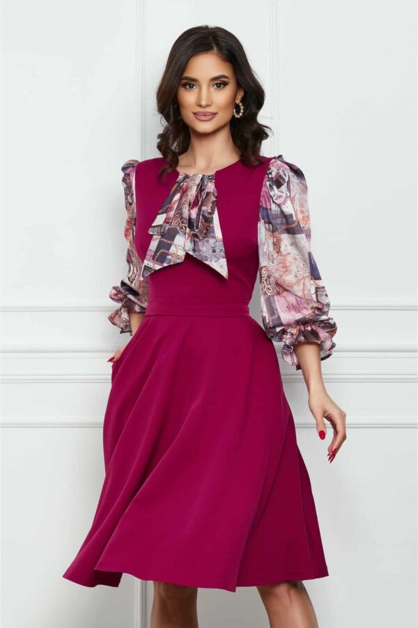 Rochie MBG bordo cu funda si maneci din voal satinat