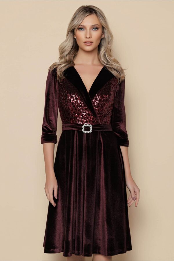 Rochie MBG bleumarin cu glitter si o maneca din tull