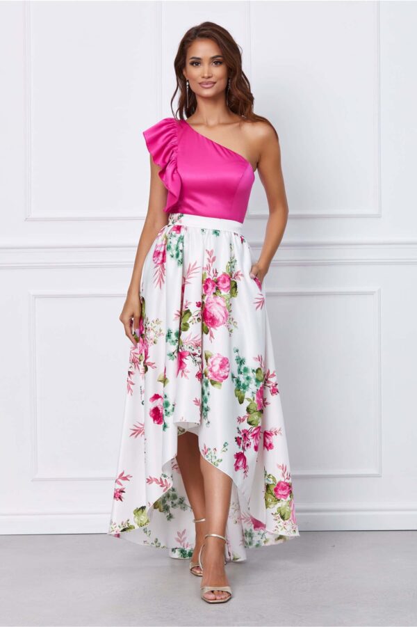 Rochie MBG verde cu peplum tip volanas frontal si strasuri in talie