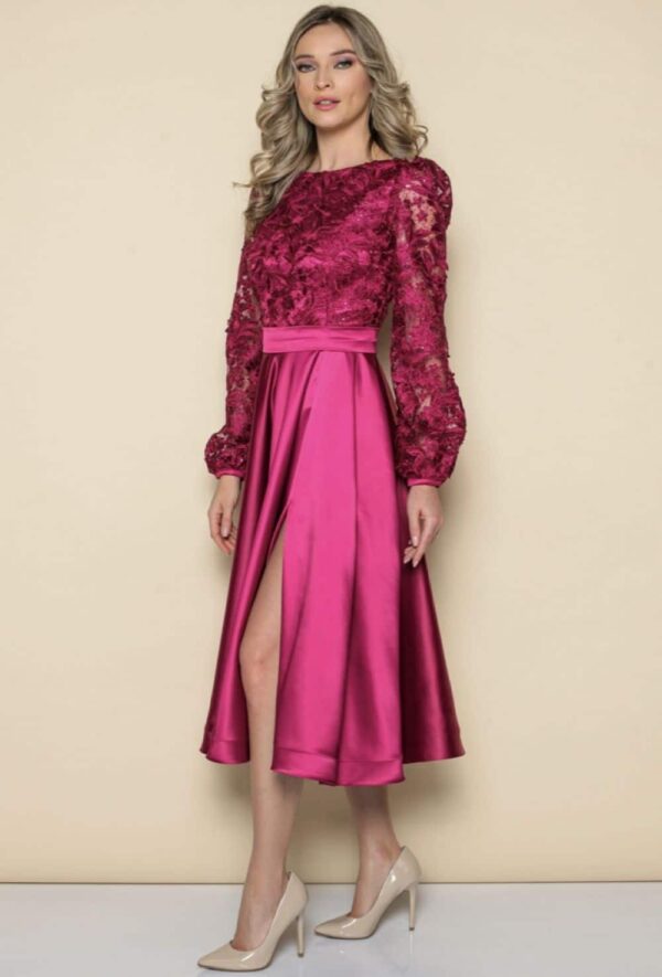 Rochie eleganta din tafta magenta cu buzunare laterale