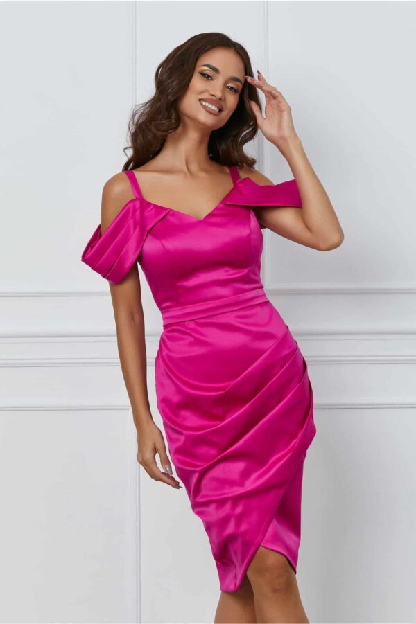 Rochie Moze fucsia cu fronseuri pe fusta