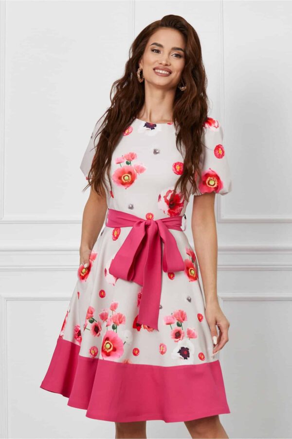 Rochie MBG alba cu buline fucsia