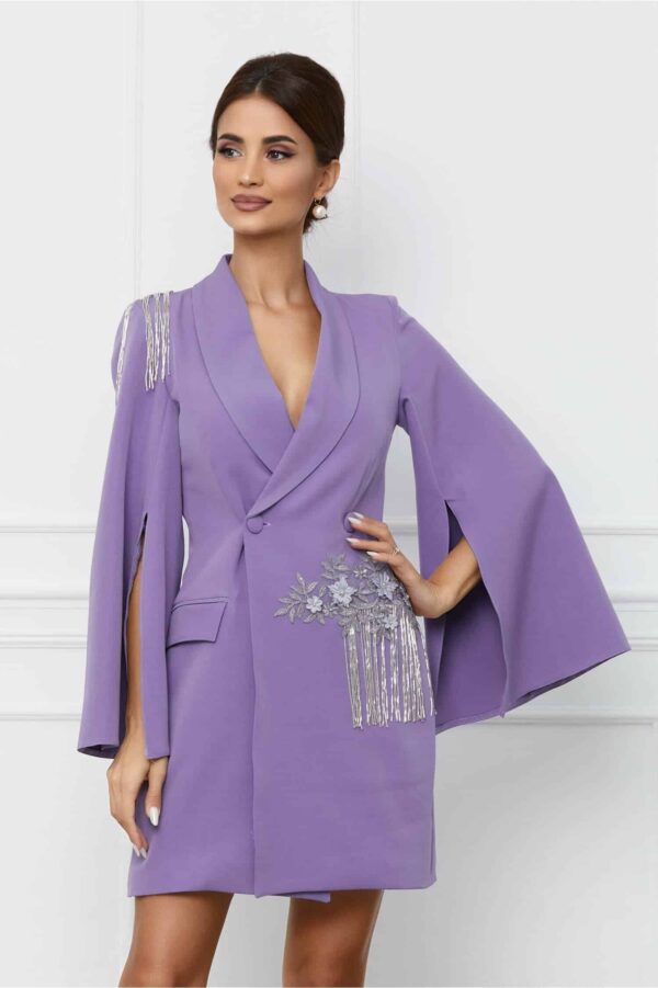 Rochie MBG verde tip sacou cu franjuri in talie si pe umar