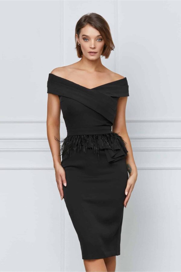Rochie MBG mov cu peplum si pene in talie