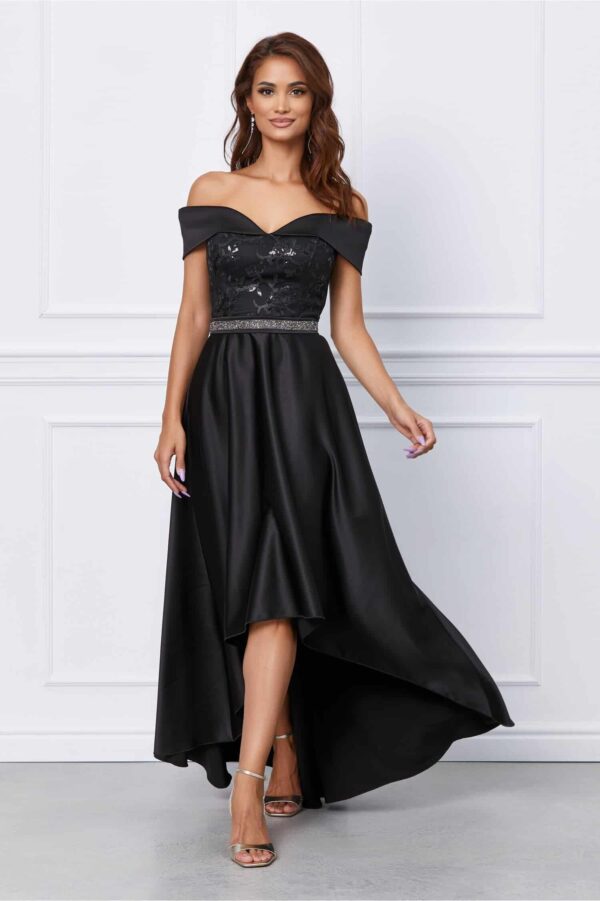 Rochie MBG verde din satin cu aplicatie la umar