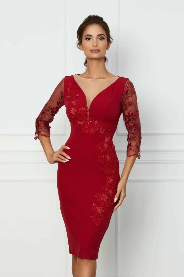 Rochie MBG roz cu broderie florala