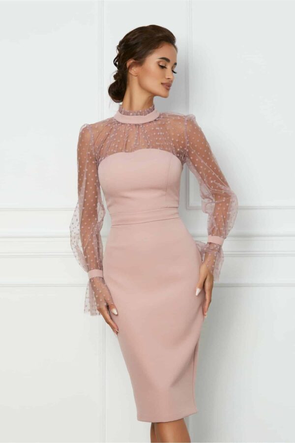 Rochie Moze neagra cu pliuri pe bust si volan pe fusta