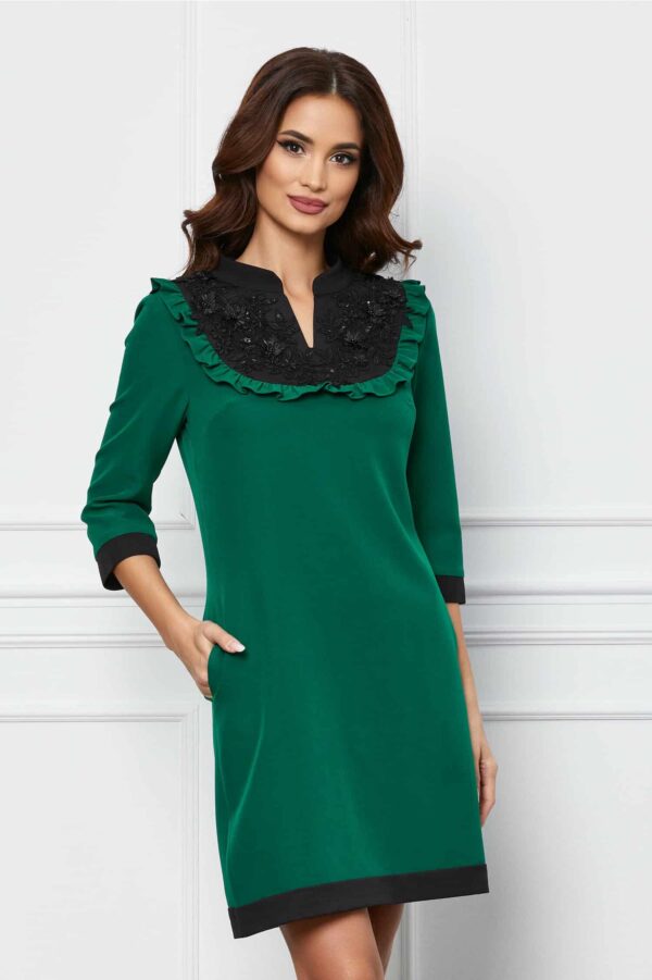 Rochie MBG bleumarin cu dantela alba la baza si bust