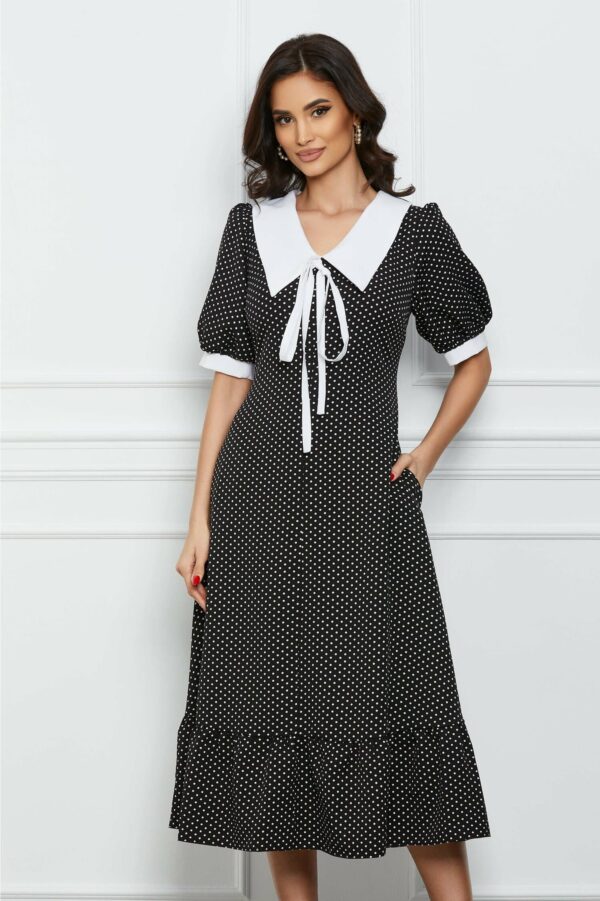 Rochie Dy Fashion ivory cu imprimeu rosu si curea in talie