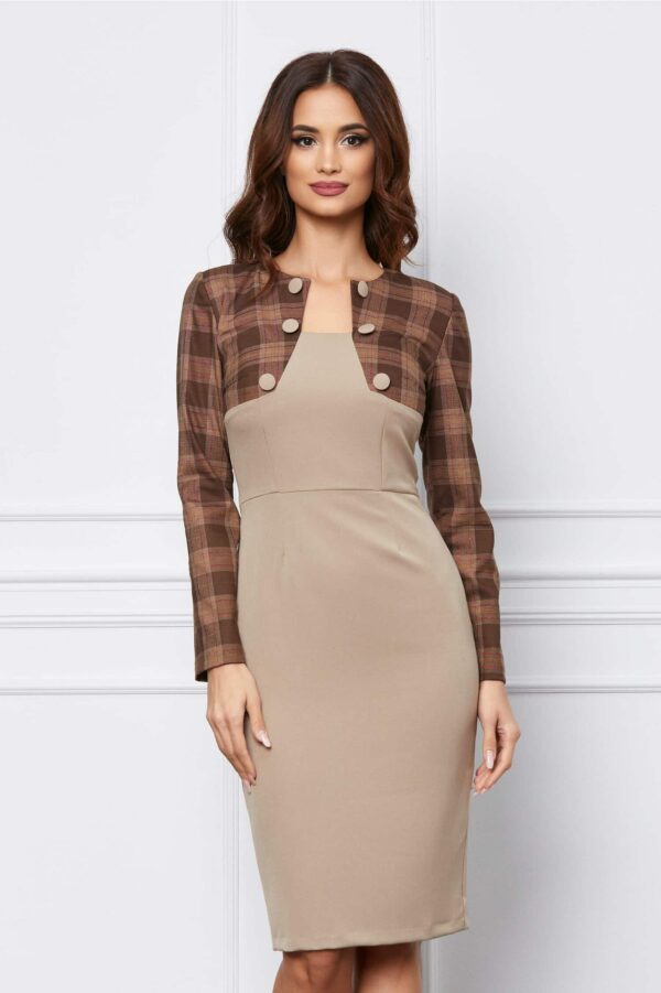 Rochie Moze bej cu carouri maro la bust