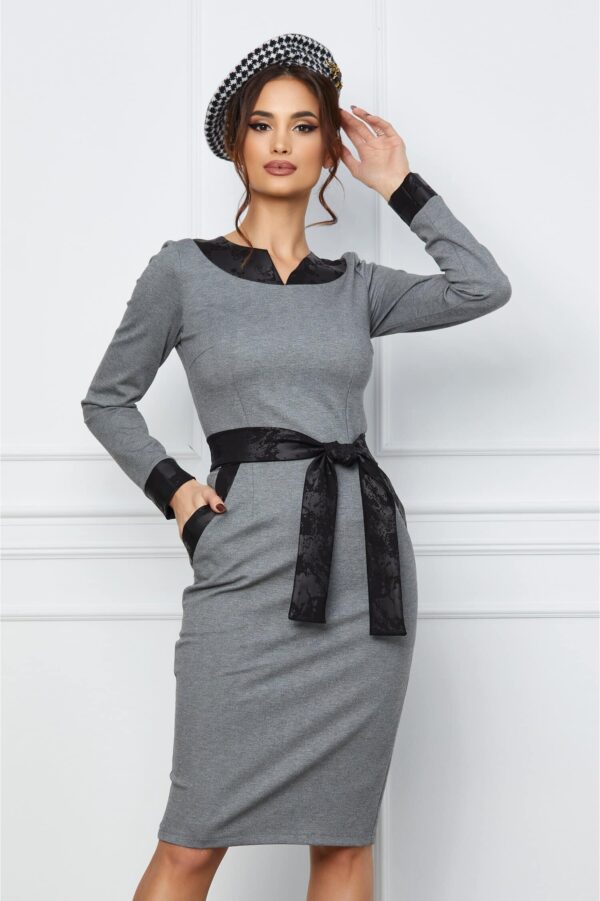 Rochie Moze gri cu insertii negre