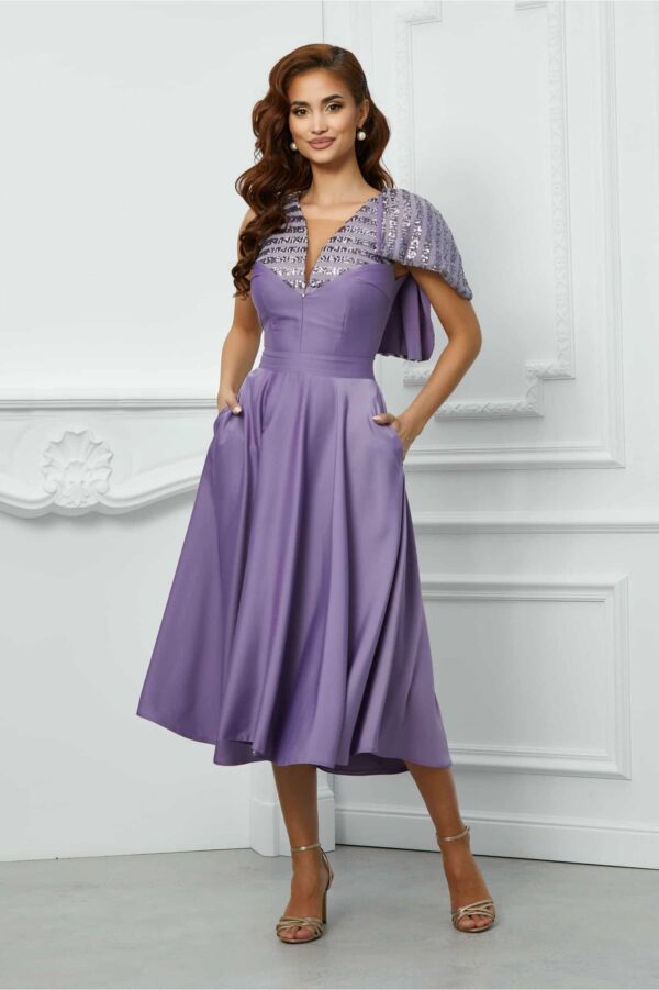 Rochie Moze lila cu funda maxi in talie