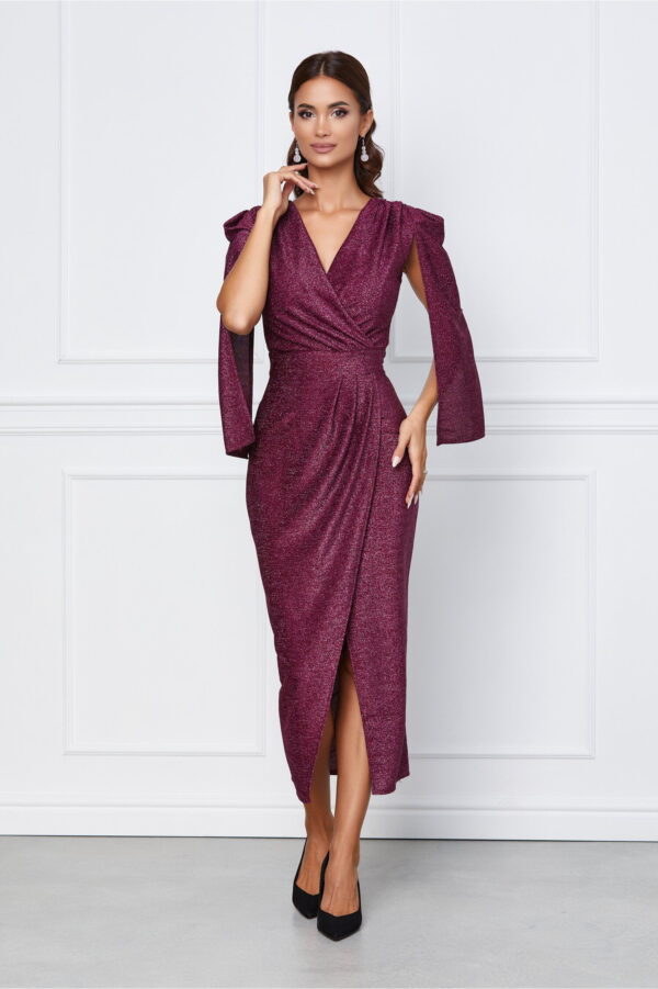 Rochie Dy Fashion gri cu nasturi la bust si cordon in talie