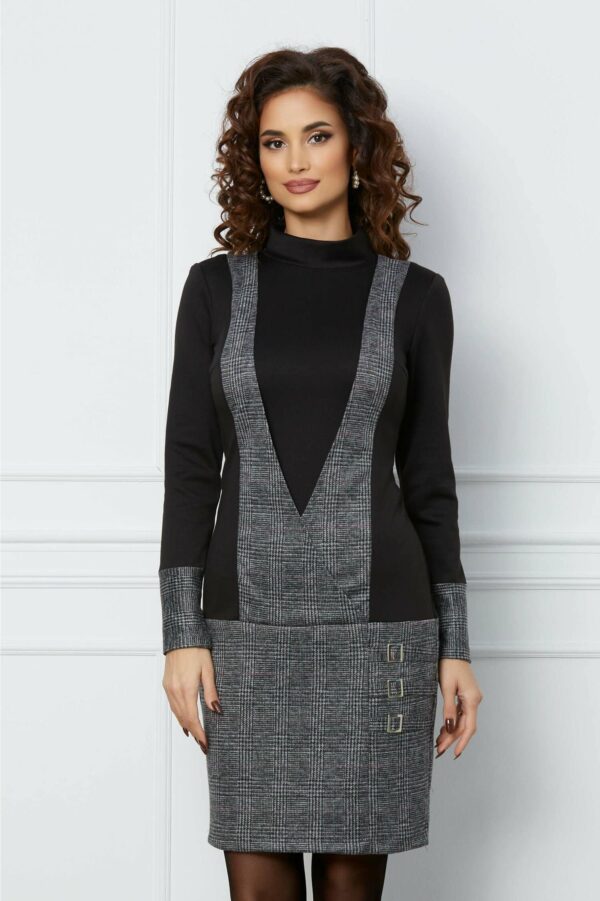 Rochie Moze verde cu nasturi decorativi si funda la guler