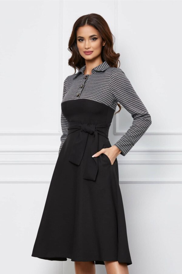 Rochie Cristina maro cu imprimeu negru