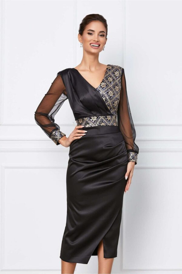 Rochie Moze bej cu paiete la bust si crepeu lateral