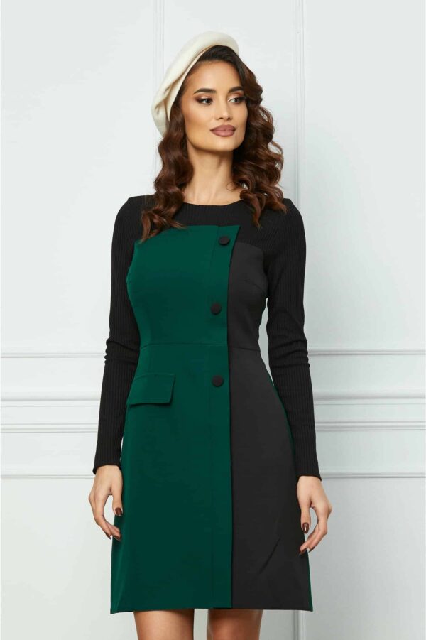 Rochie Moze neagra cu buline catifelate pe maneci