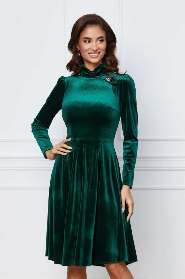 Rochie Moze verde cu imprimeu in carouri si rever