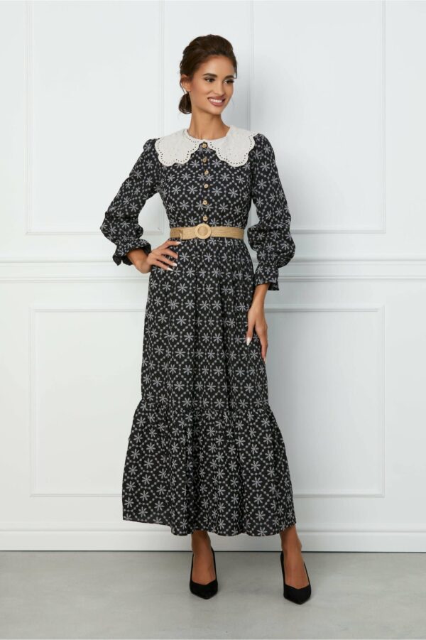 Rochie Dy Fashion bej din lurex cu aplicatie in talie