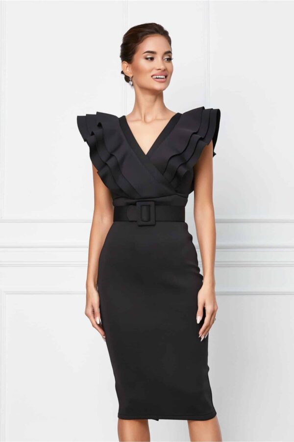 Rochie Miruna gri cu fir lurex argintiu si maneci din tull