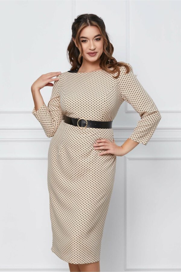 Rochie Norma neagra cu buline albe si curea in talie