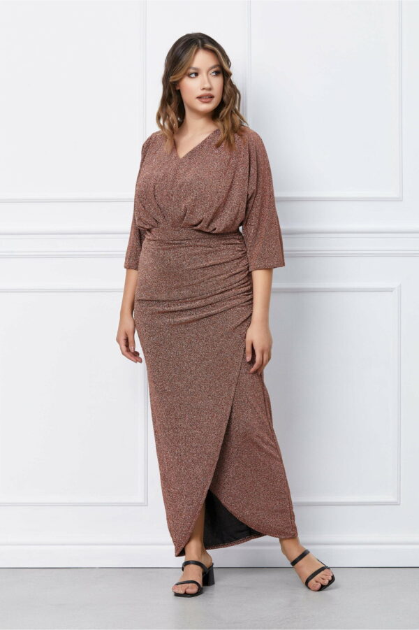 Rochie Mara bordo cu paiete si maneci scurte evazate