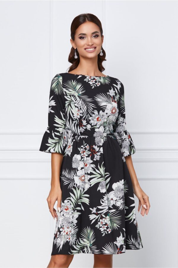 Rochie Dy Fashion cu zebra print alb-negru si curea in talie