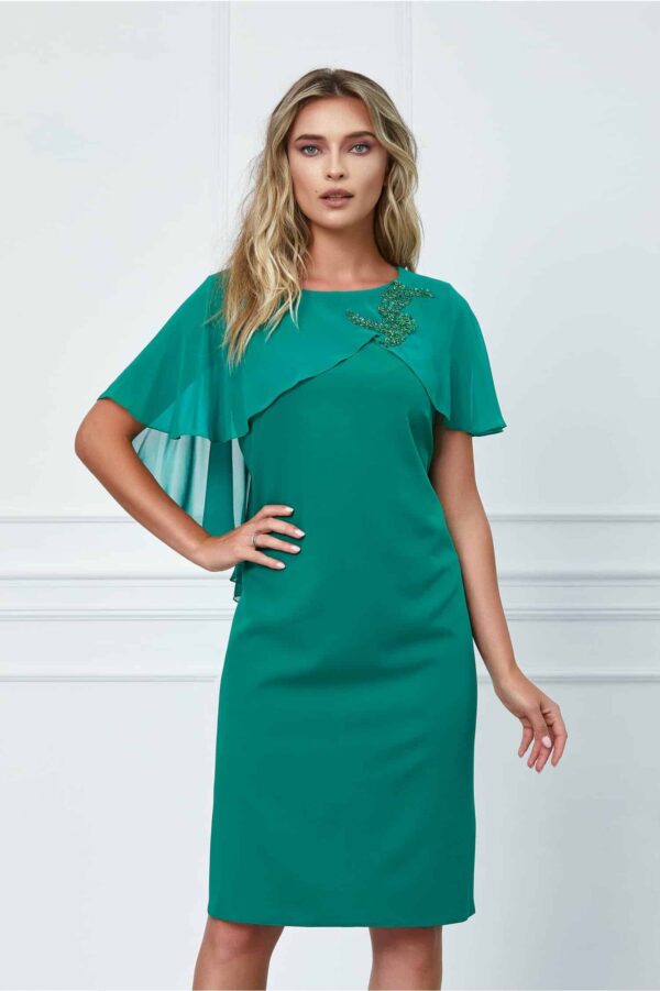 Rochie Ella Collection Ana fucsia cu broderie la bust si fusta din voal