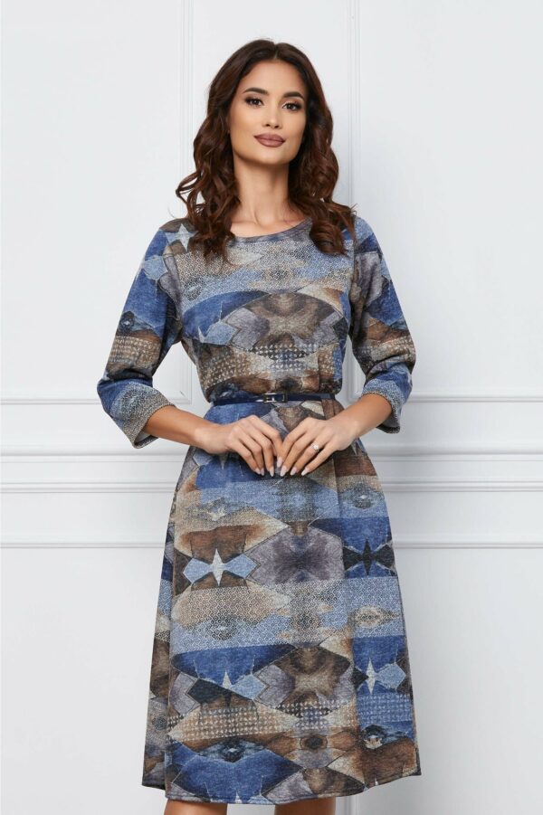 Rochie Dora albastra cu carouri si buzunare